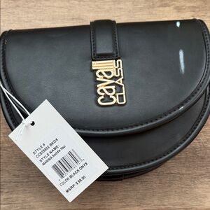 NWT CAVALLI Class Black Marina Saddle Crossbody